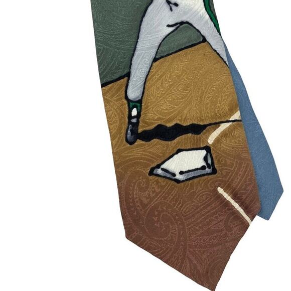 Robert Daskal Hand Painted Baseball Player 100% Silk Mens Necktie Tie Paisley - Picture 7 of 16